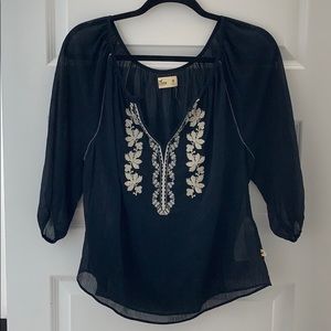 Navy Embroidered Blouse